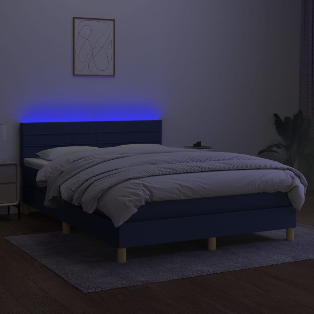 vidaXL Boxspring met matras en LED stof blauw 140x200 cm afbeelding
