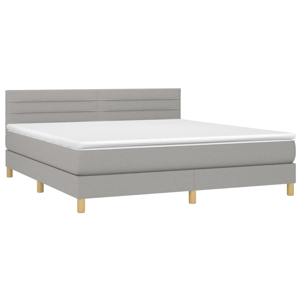 vidaXL Boxspring met matras en LED stof lichtgrijs 160x200 cm afbeelding