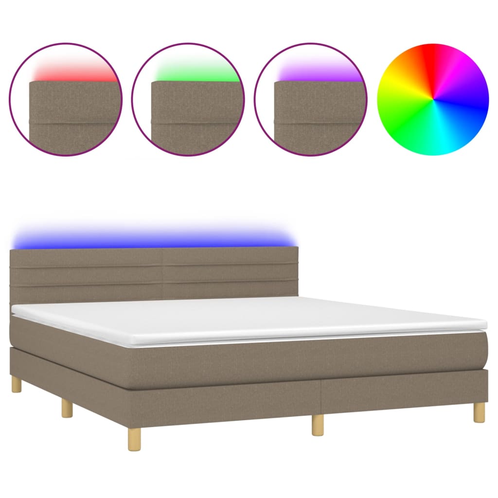 vidaXL Box spring postelja z vzmetnico LED taupe 160x200 cm blago