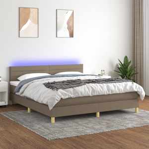 Box spring postelja z vzmetnico LED taupe 160x200 cm blago
