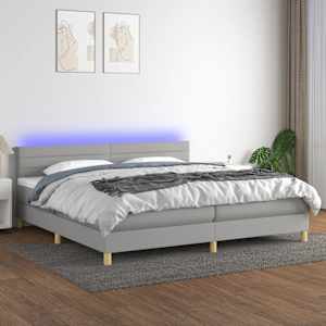 Box spring postel s matrací a LED světle šedá 200x200 cm textil - obrázek 1