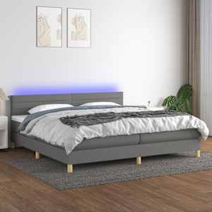 Box spring postelja z vzmetnico LED temno siva 200x200 cm blago