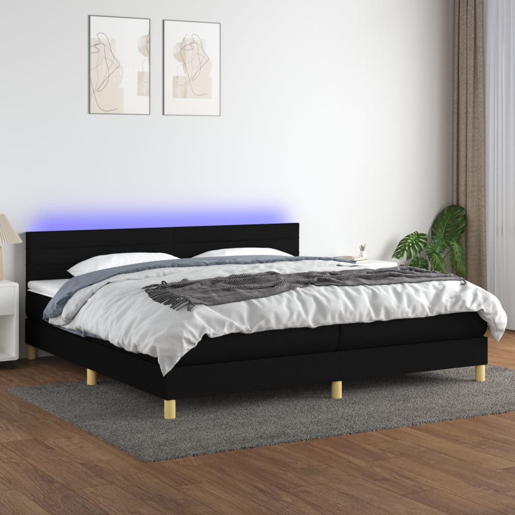 Boxspringbett mit Matratze & LED Schwarz 200×200 cm Stoff