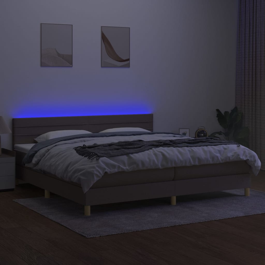 vidaXL Boxspring met matras en LED stof taupe 200x200 cm afbeelding