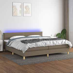Box spring postelja z vzmetnico LED taupe 200x200 cm blago