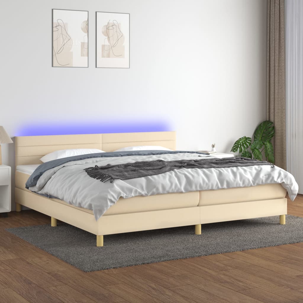 vidaXL Sommier tapissier et matelas et LED Crème 200x200 cm Tissu