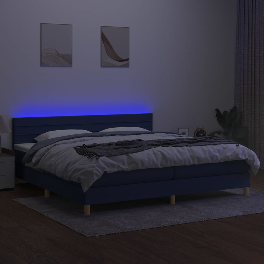 vidaXL Boxspring met matras en LED stof blauw 200x200 cm afbeelding