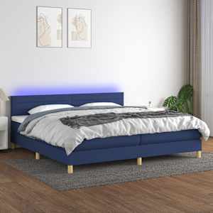 Box spring postel s matrací a LED modrá 200x200 cm textil - obrázek 1