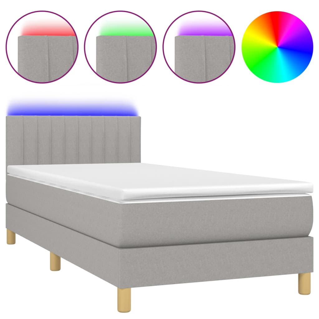 vidaXL Boxspring met matras en LED stof lichtgrijs 90x190 cm