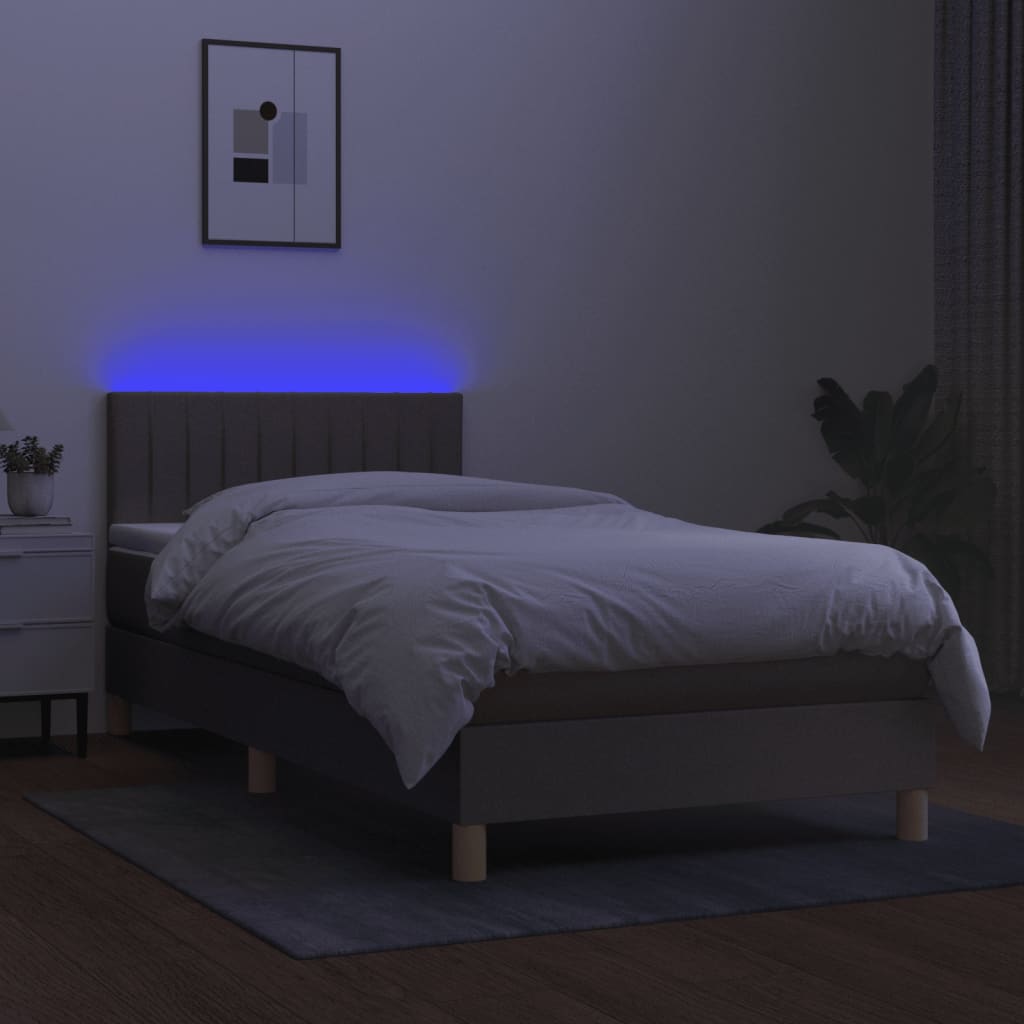 vidaXL Boxspring met matras en LED stof taupe 90x190 cm afbeelding