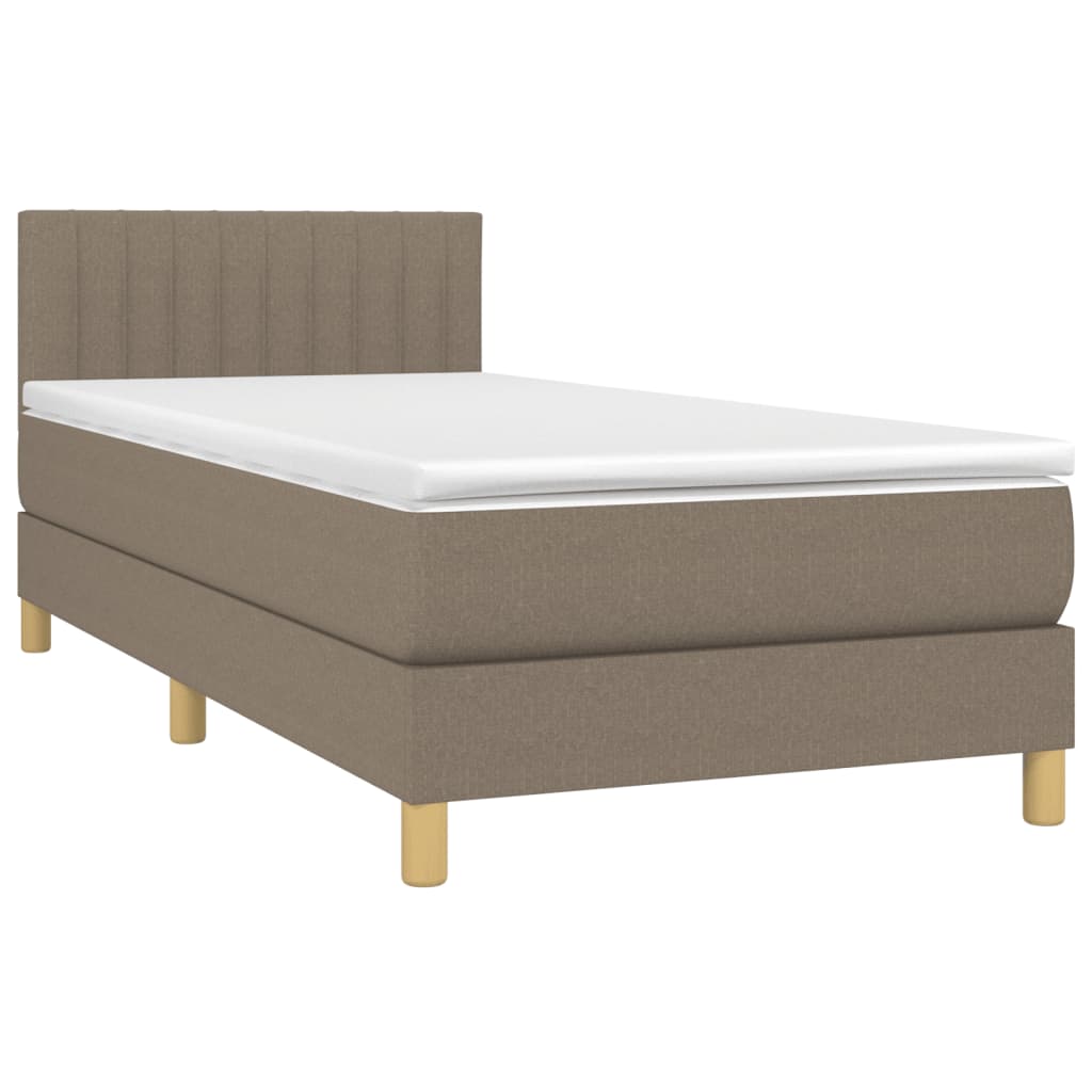 Box spring postelja z vzmetnico LED taupe 90x190 cm blago