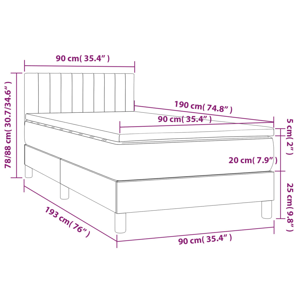 Box spring postel s matrací a LED taupe 90x190 cm textil