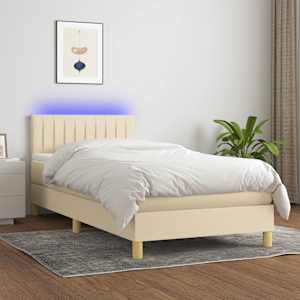 Box spring postel s matrací a LED krémová 90x190 cm textil - obrázek 1