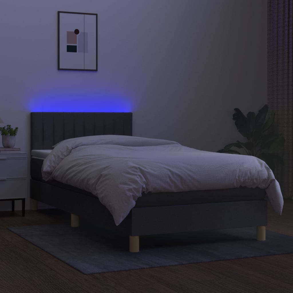 vidaXL Boxspring met matras en LED stof donkergrijs 100x200 cm afbeelding
