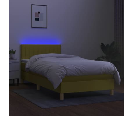 vidaXL Κρεβάτι Boxspring με Στρώμα & LED Πράσινο 100x200 εκ Υφασμάτινο