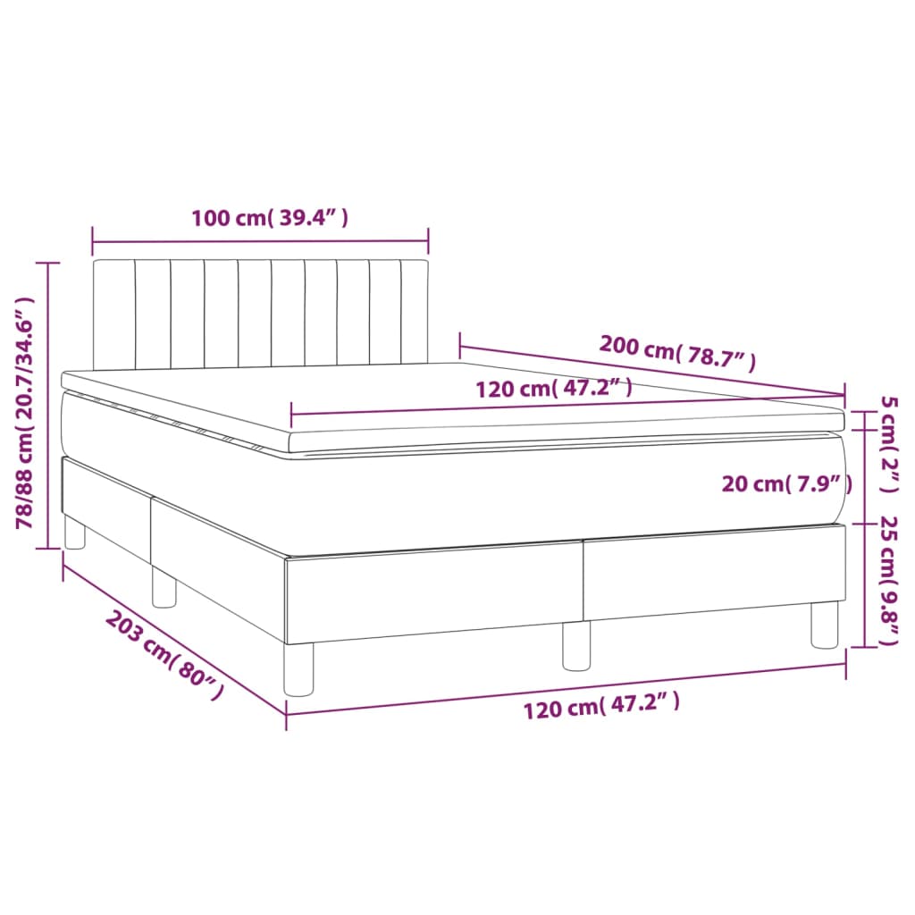 Box spring postel s matrací a LED tmavě šedá 120x200 cm textil