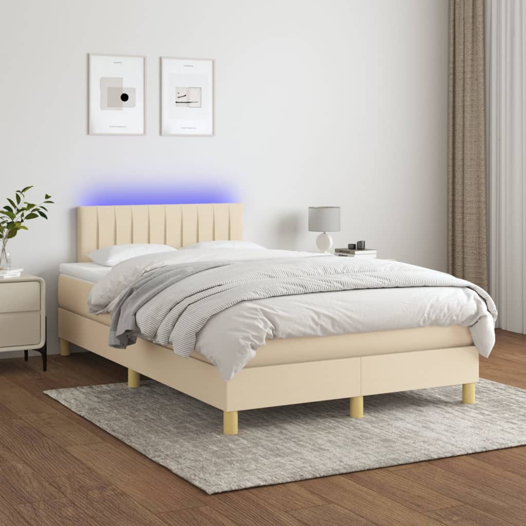 Sommier tapissier avec matelas et LED Crème 120x200 cm Tissu