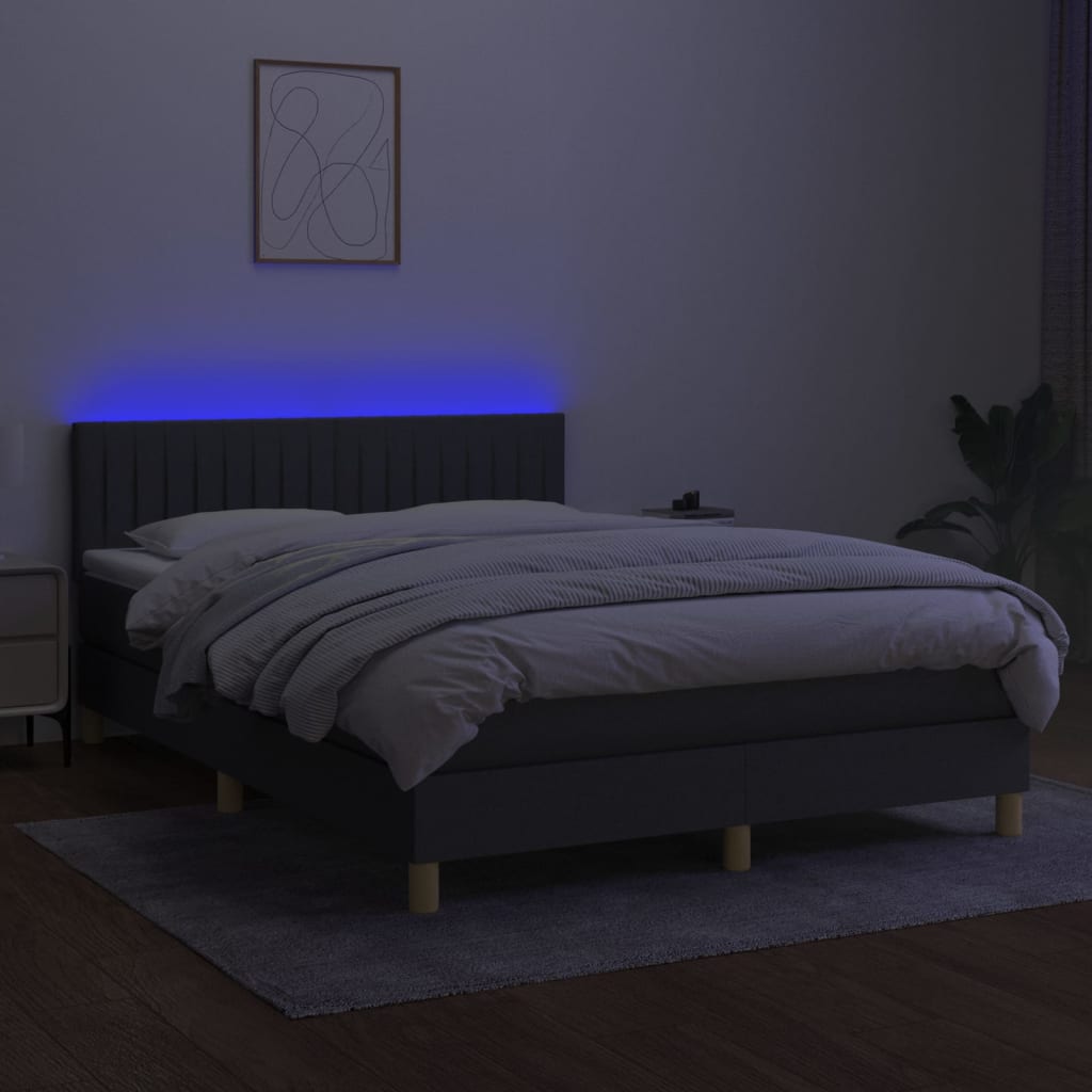 vidaXL Boxspring met matras en LED stof donkergrijs 140x190 cm afbeelding