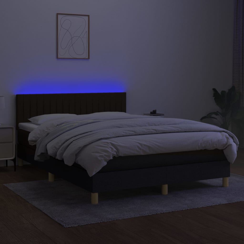 vidaXL Boxspring met matras en LED stof zwart 140x190 cm afbeelding