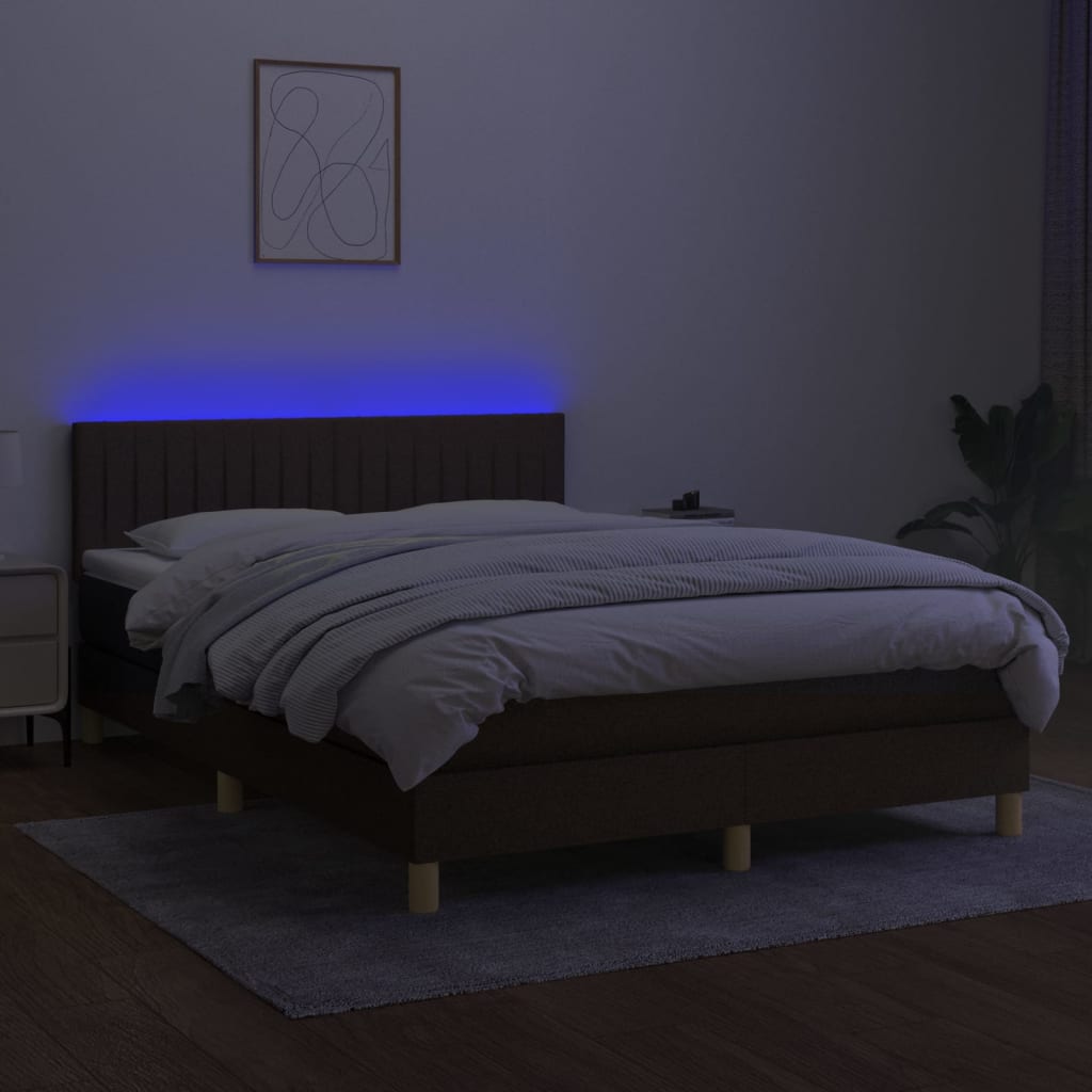 vidaXL Boxspring met matras en LED stof donkerbruin 140x190 cm afbeelding