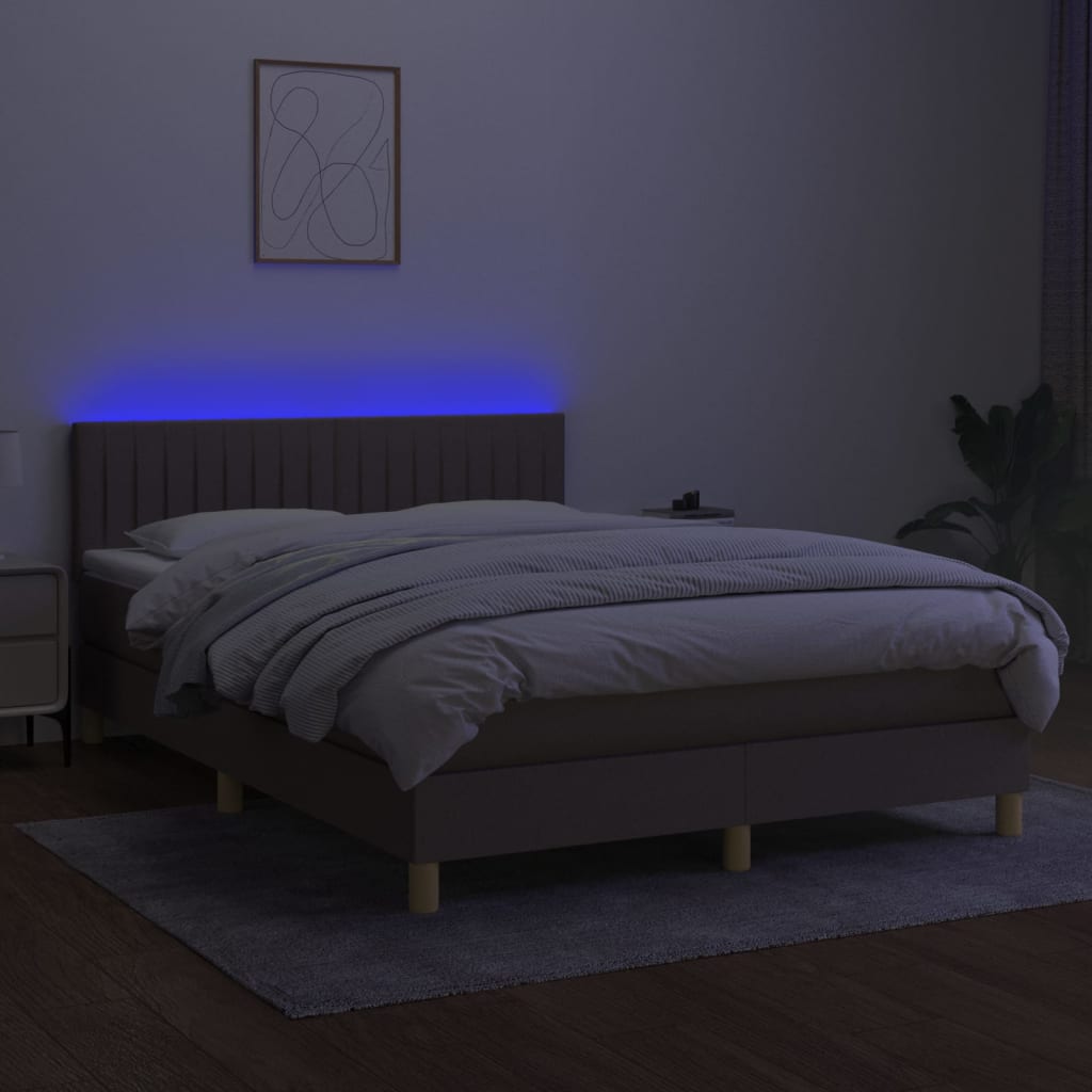 vidaXL Boxspring met matras en LED stof taupe 140x190 cm afbeelding