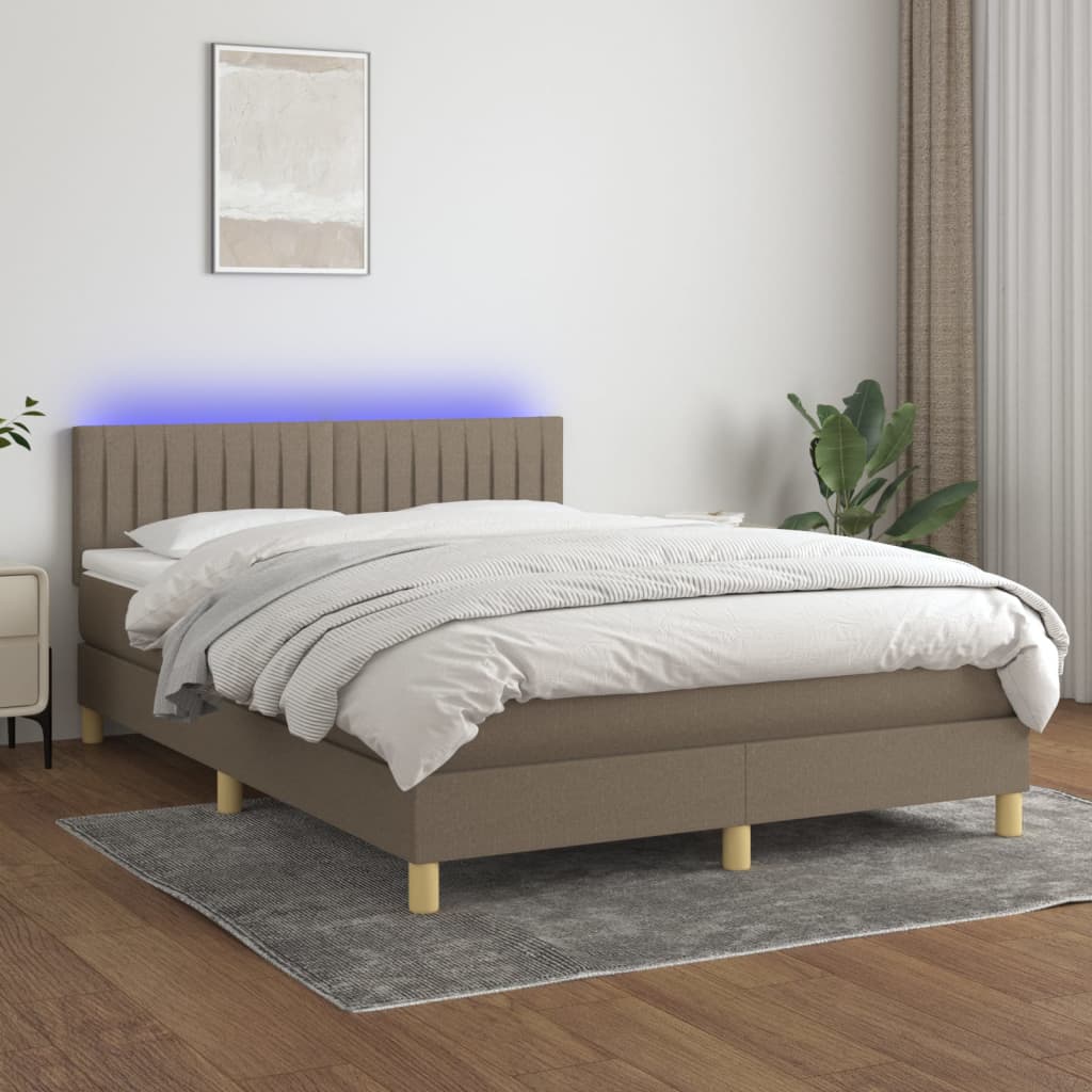 Box spring postel s matrací a LED taupe 140x190 cm textil