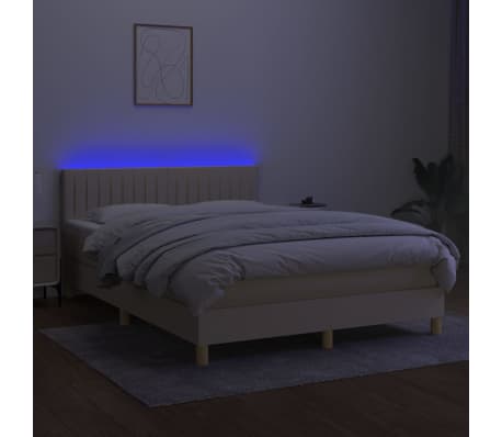 vidaXL Boxspring met matras en LED stof cr&egrave;mekleurig 140x190 cm