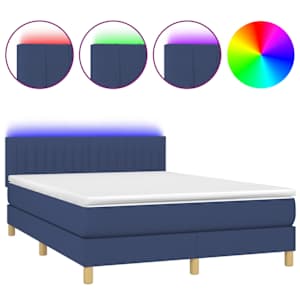 Box spring postel s matrací a LED modrá 140x190 cm textil - obrázek 2