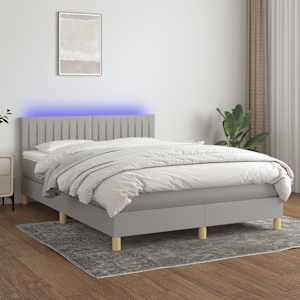 Box spring postelja z vzmetnico LED sv. siva 140x200 cm blago