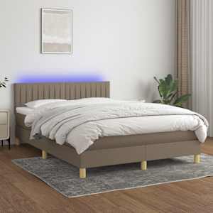 Box spring postelja z vzmetnico LED taupe 140x200 cm blago