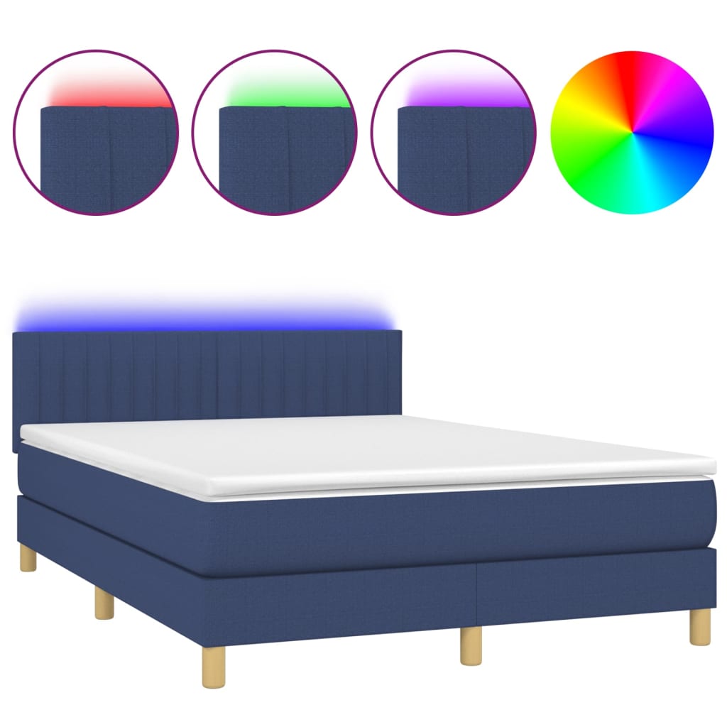 Thumbnail - vidaXL Boxspringbett mit Matratze & LED Blau 140x200 cm Stoff