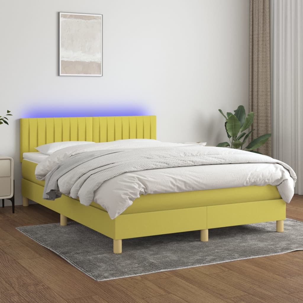 Zöld szövet rugós és LED-es ágy matraccal 140x200 cm 