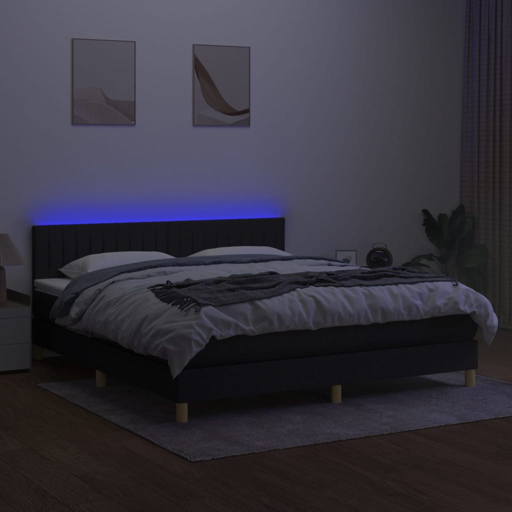 vidaXL Boxspring met matras en LED stof zwart 160x200 cm afbeelding