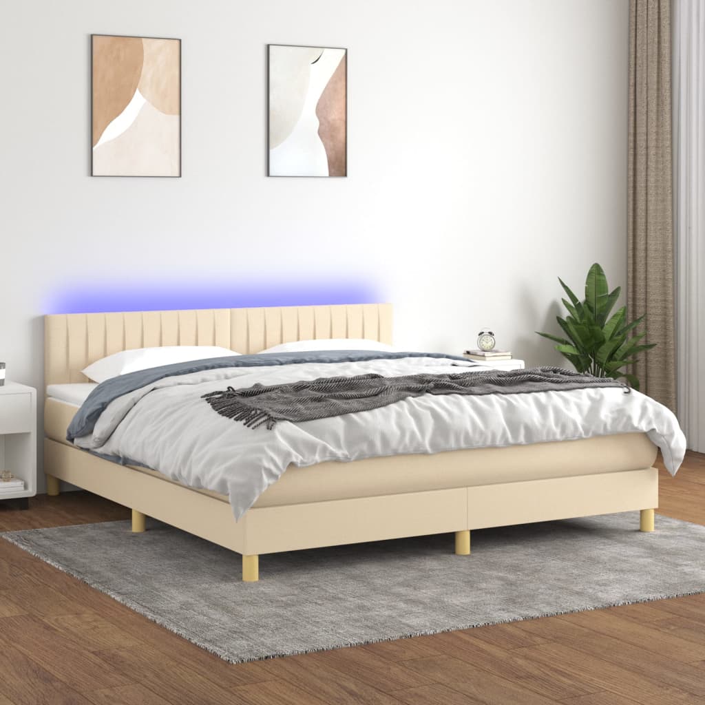 Boxspringbett mit Matratze & LED Creme 160×200 cm Stoff