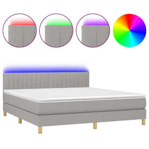 Box spring postel s matrací a LED světle šedá 180x200 cm textil - obrázek 2