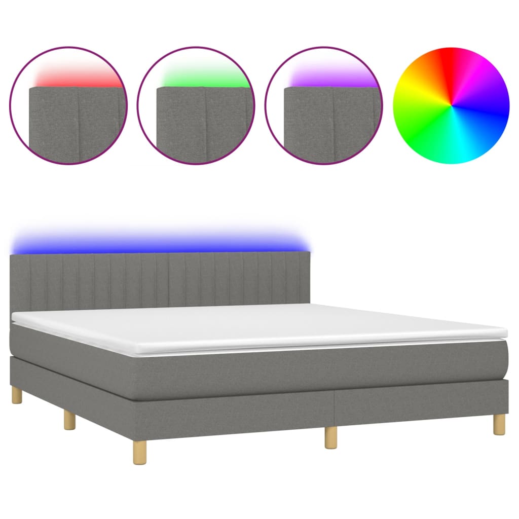 Box spring postel s matrací a LED tmavě šedá 180x200 cm textil