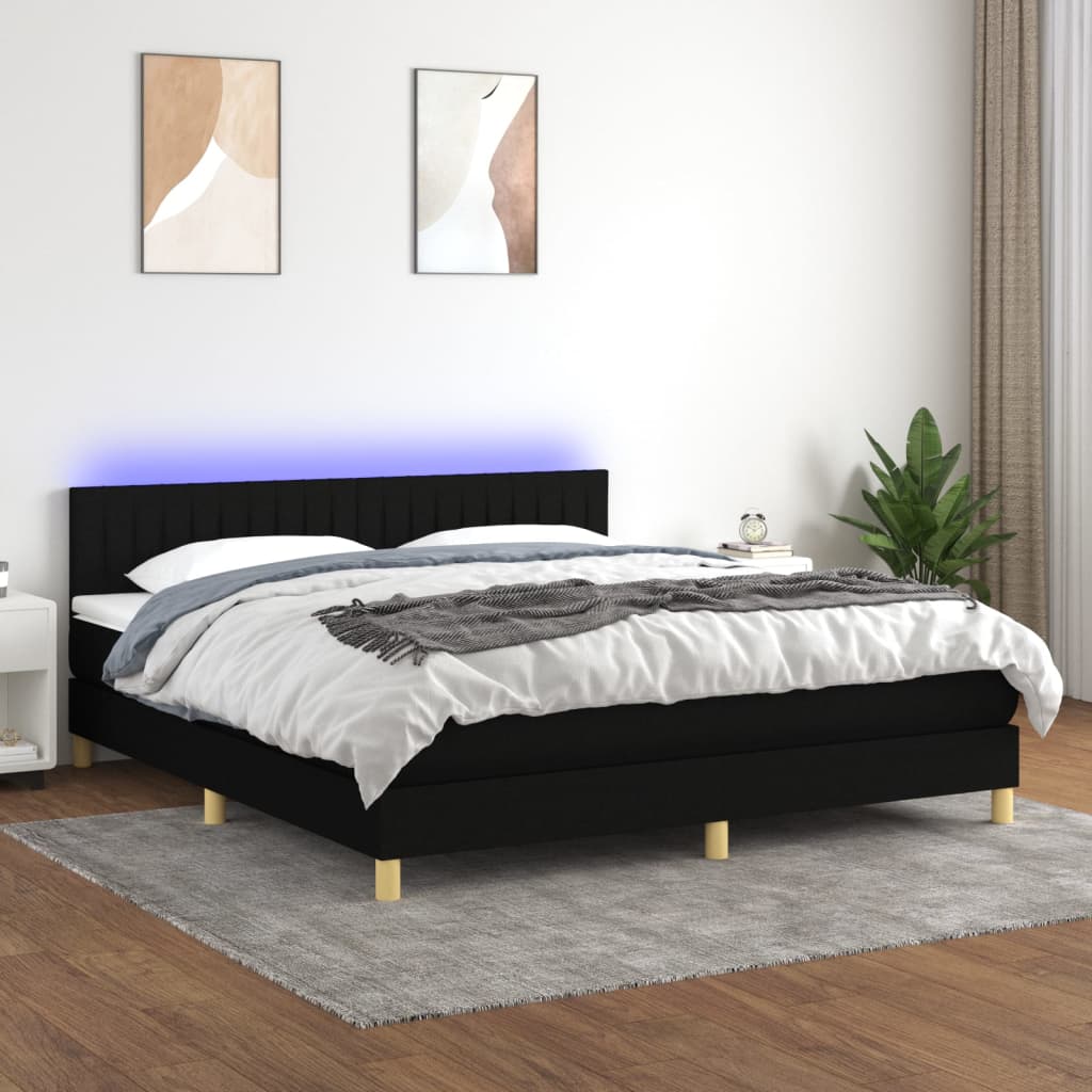 Box spring postel s matrací a LED černá 180x200 cm textil