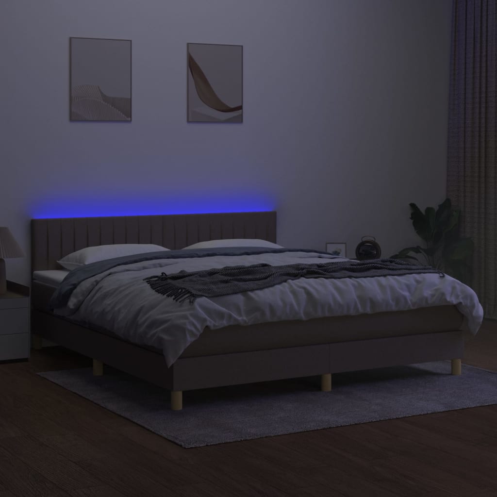 vidaXL Boxspring met matras en LED stof taupe 180x200 cm afbeelding