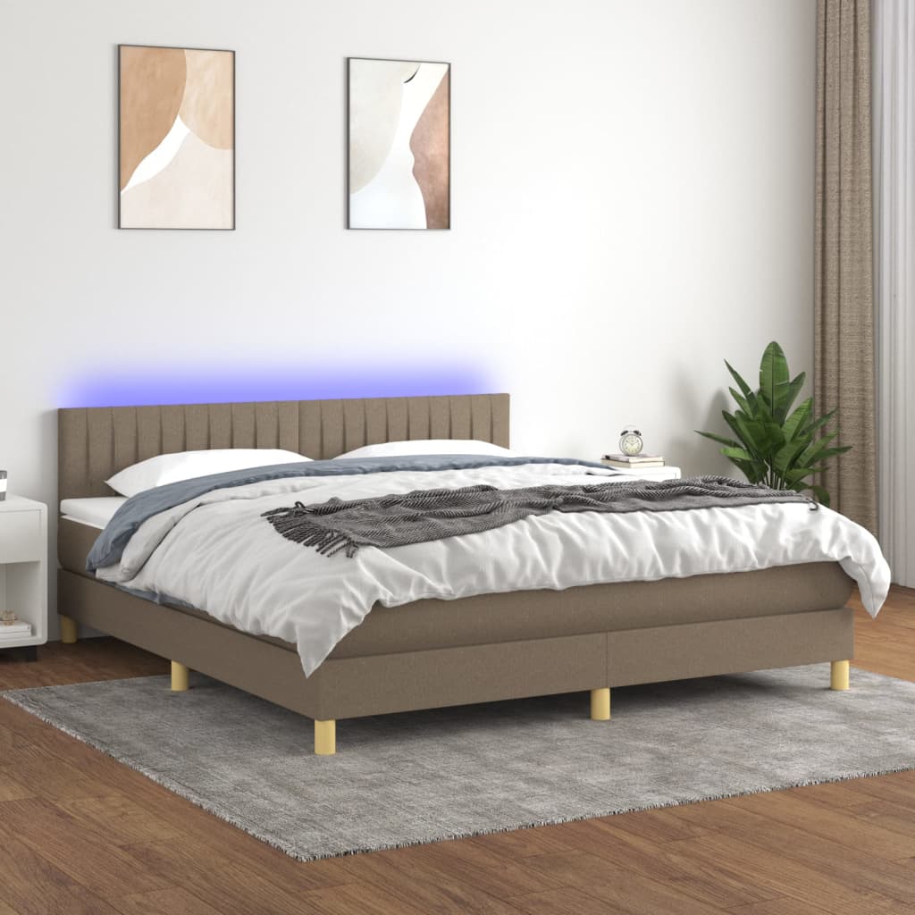 vidaXL Boxspringbett mit Matratze & LED Taupe 180x200 cm Stoff