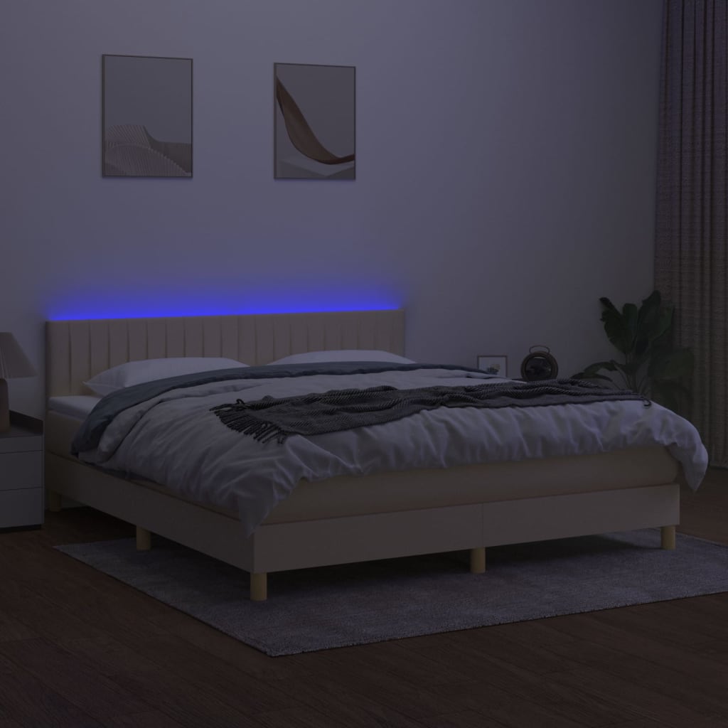 vidaXL Boxspring met matras en LED stof crèmekleurig 180x200 cm afbeelding