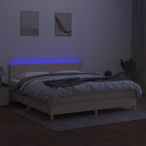 Box spring postel s matrací a LED krémová 180x200 cm textil - obrázek 3