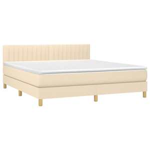 Box spring postel s matrací a LED krémová 180x200 cm textil - obrázek 4