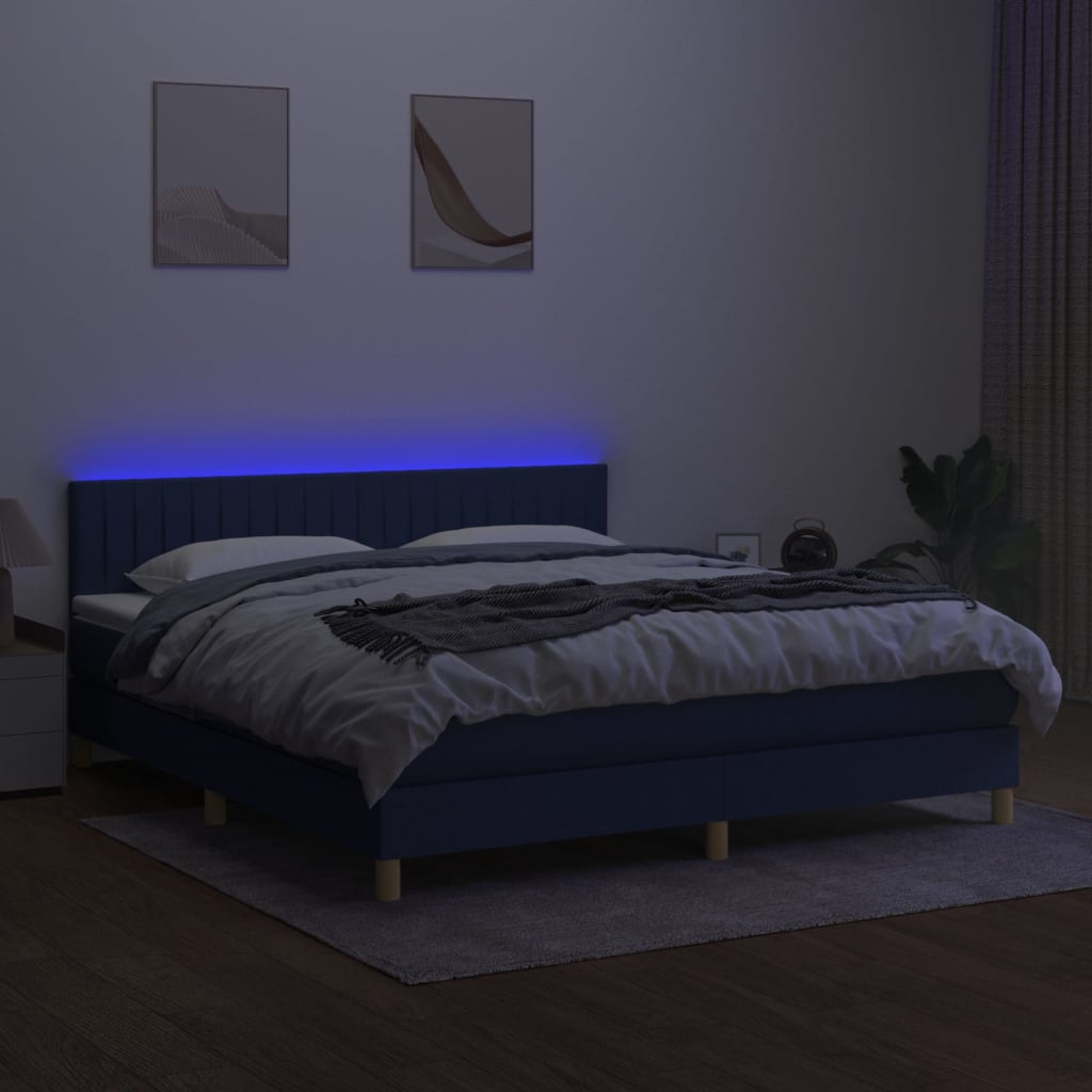 vidaXL Boxspring met matras en LED stof blauw 180x200 cm afbeelding