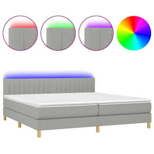 Box spring postel s matrací a LED světle šedá 200x200 cm textil - obrázek 2