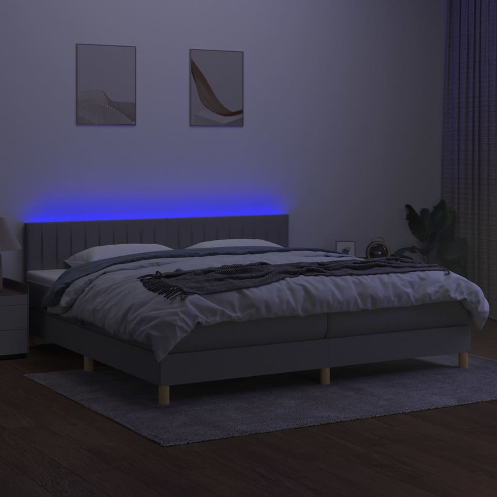 Thumbnail - vidaXL Boxspringbett mit Matratze & LED Hellgrau 200x200 cm Stoff