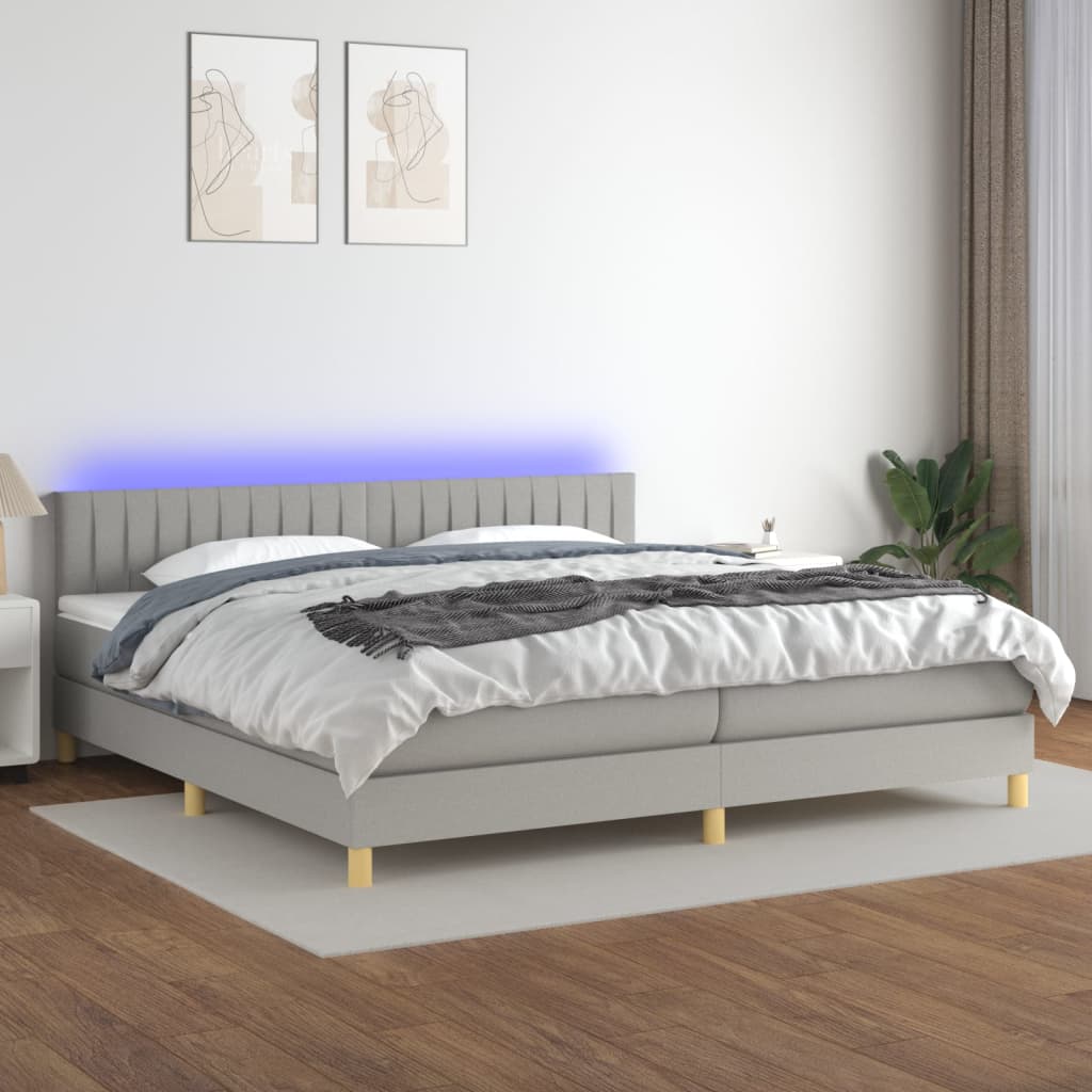 vidaXL Boxspringbett mit Matratze & LED Hellgrau 200x200 cm Stoff