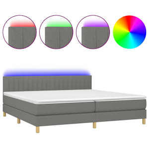 Box spring postel s matrací a LED tmavě šedá 200x200 cm textil - obrázek 2