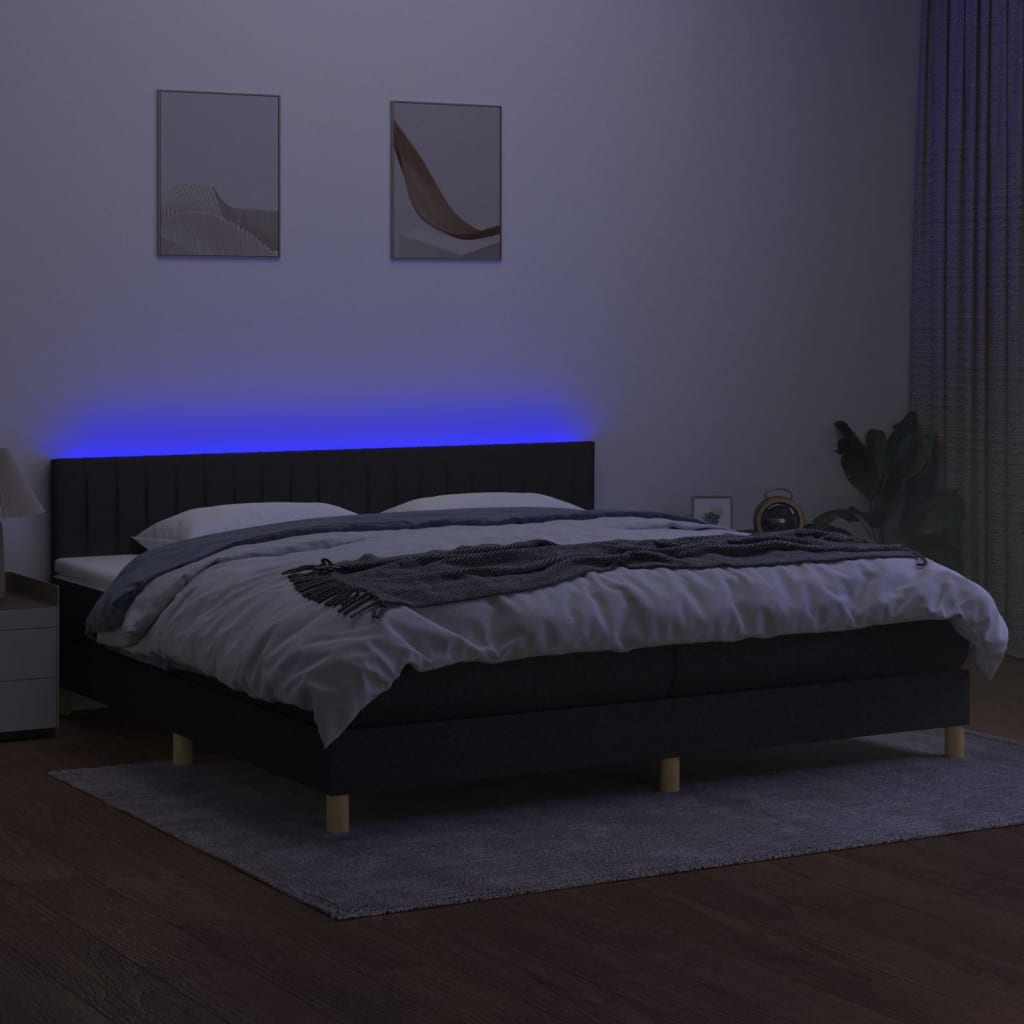 vidaXL Boxspring met matras en LED stof zwart 200x200 cm afbeelding
