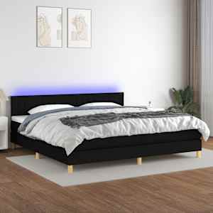 Box spring postel s matrací a LED černá 200x200 cm textil - obrázek 1