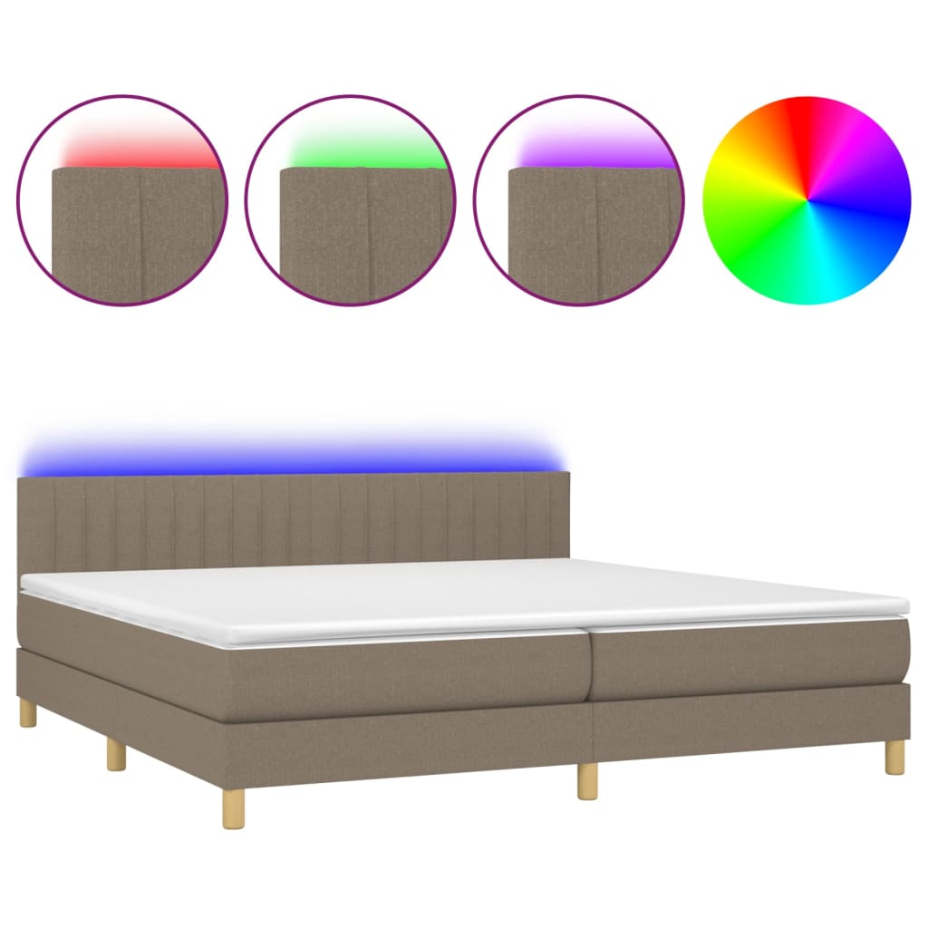 vidaXL Box spring postelja z vzmetnico LED taupe 200x200 cm blago